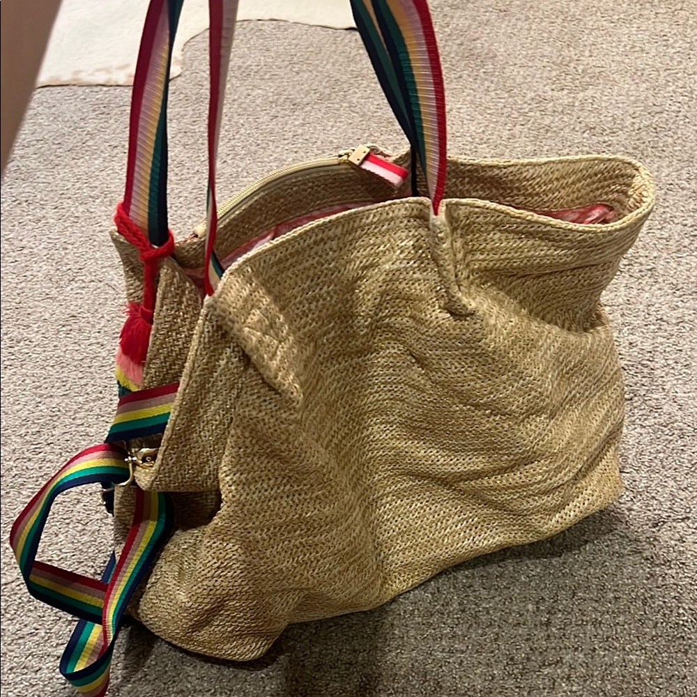 Stella & Dot Straw Tote - Rainbow Straps + Crossbody Strap